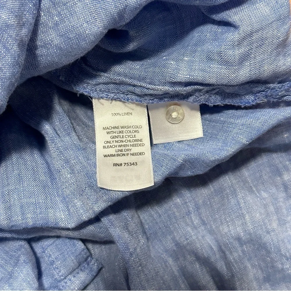 Jones & co 100% linen sleeveless blue casual baggy button down shirt size medium